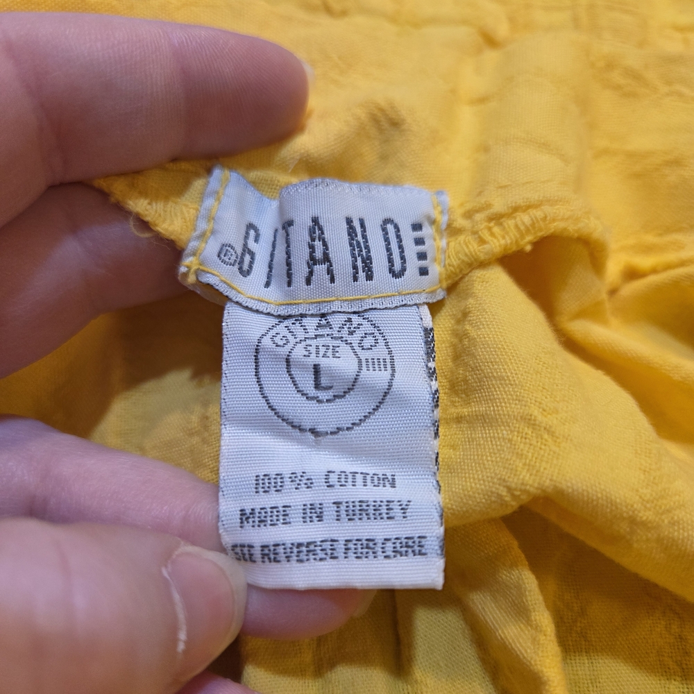 Vintage Gitano Womens Boxy Tank Top Shirt Hot Yellow 90s SZ L Cottegecore - Picture 7 of 8